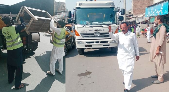 میونسپل کمیٹی کے زیر نگرانی فیصل آباد روڈ پر تجاوزات کے خلاف آپریشن