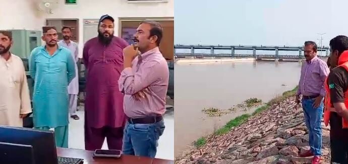 دریائے چناب اورجہلم میں ممکنہ سیلابی صورتحال کے پیش نظر ڈپٹی کمشنر علی اکبر بھنڈر نے ہیڈ تریموں کا دورہ کیا